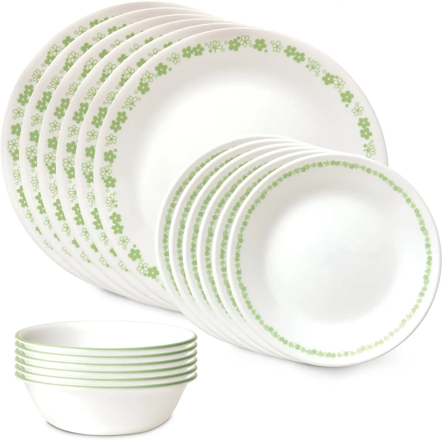 18 Piece Glass Dinnerware Sets, Service for 6, Triple Layer Chip & Crack Resistant Glass Plate and Bowl Sets, Wildflower
